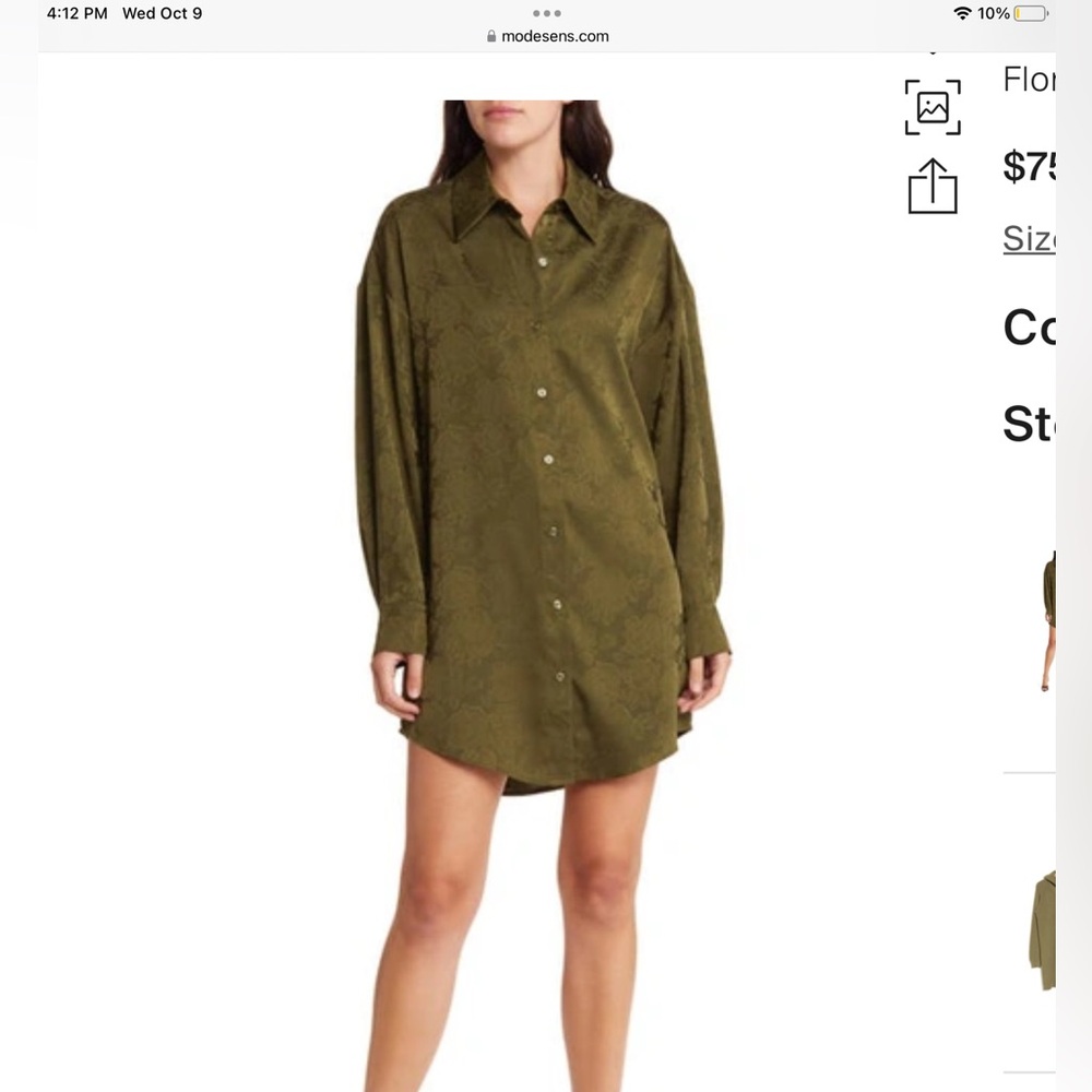 WAYF Floral Jacquard Long Sleeve Shirtdress In Olive